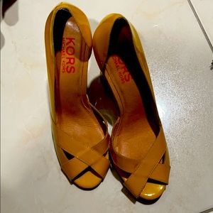 Michael Kors open toe wedge heels yellow
